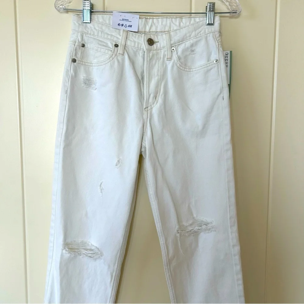 H & M White Boyfriend Low Waist Jeans Size 0 - Picture 5 of 7